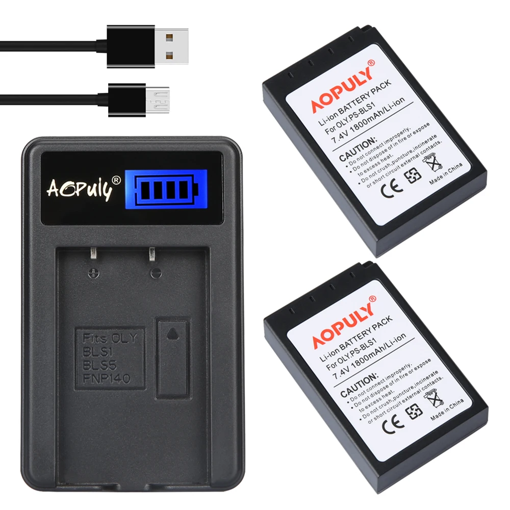 Литий-ионные аккумуляторы AOPULY BLS 1 BLS1 2 шт. с зарядным устройством USB и ЖК-экраном