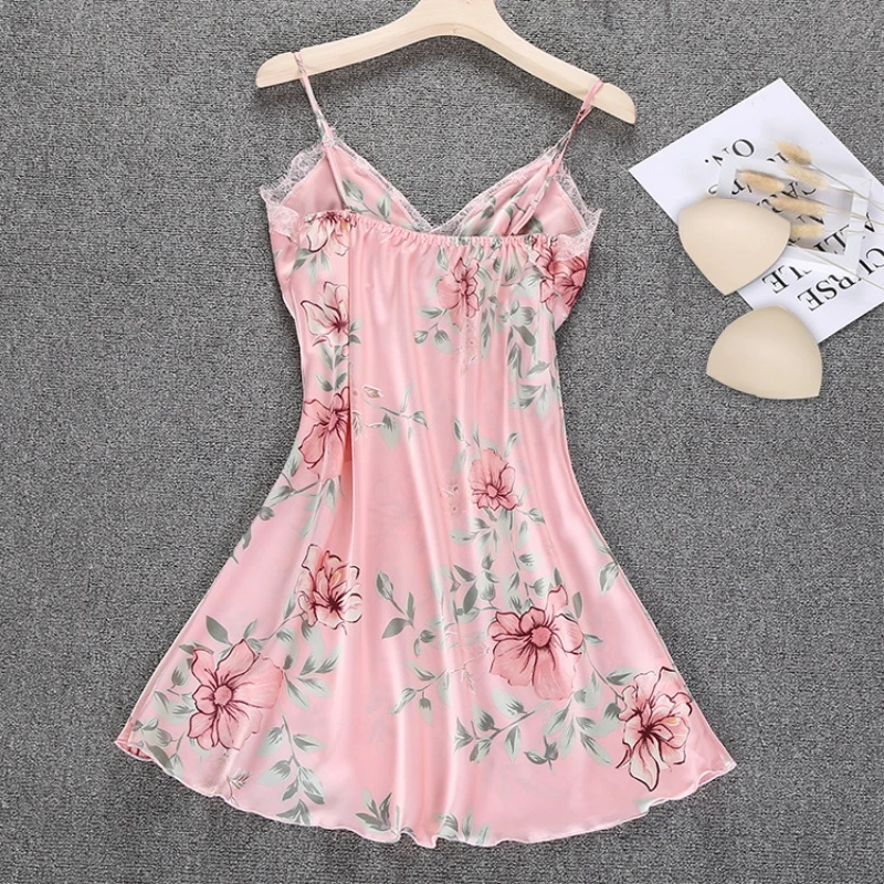 Sleep Lounge Nightgowns & Sleepshirt with Chest Pad Sleepwear Women Night Dress Sexy Ladie Nightwear Women Lingerie Indoor Dress (4)