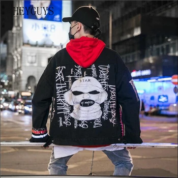 

NAGRI free delivery 2020 New Autumn Denim Jacket Hip Hop 3M Reflective Print Clown Jeans Jacket Us Size S M L XL XXL