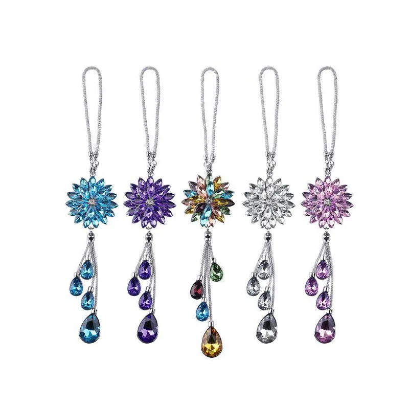 

Car Rear View Pendant Lotus Crystal Men And Women Cute Auto Interior Ornaments Snowflake Car Pendant Jewelry Hanging Accessories