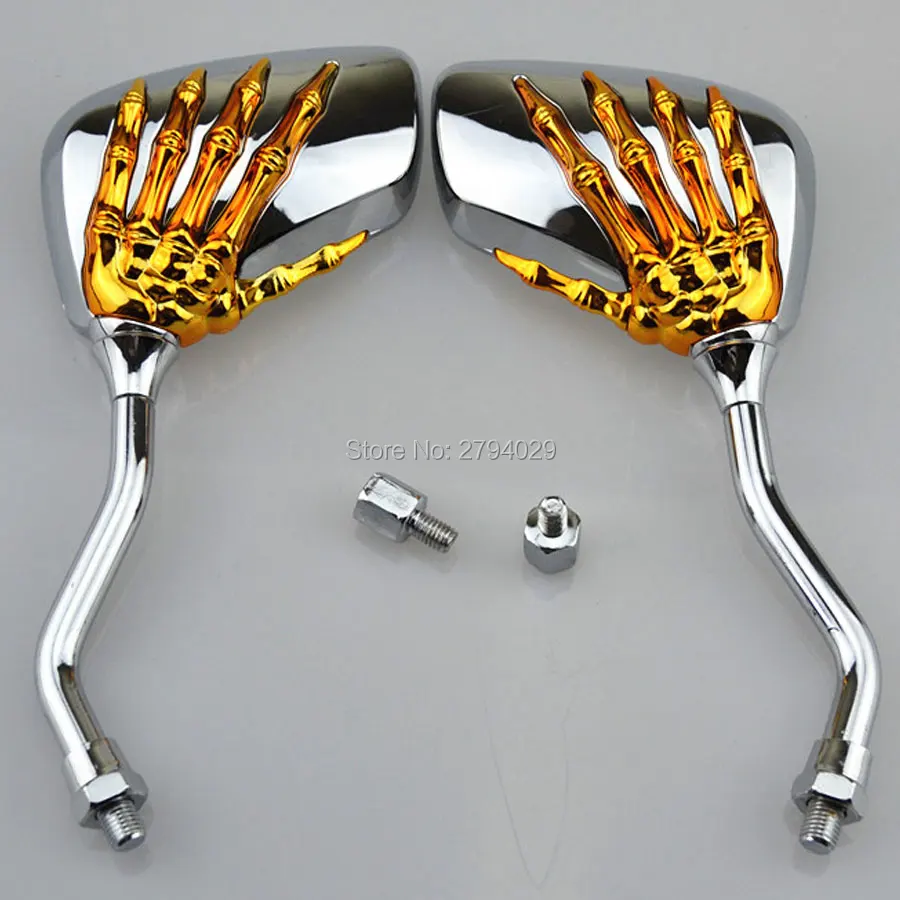 

Motorcycle Golden Ghost Skeleton Hand Universal Scooter Rearview Side Mirror fits for Most of Motorcycle Custom