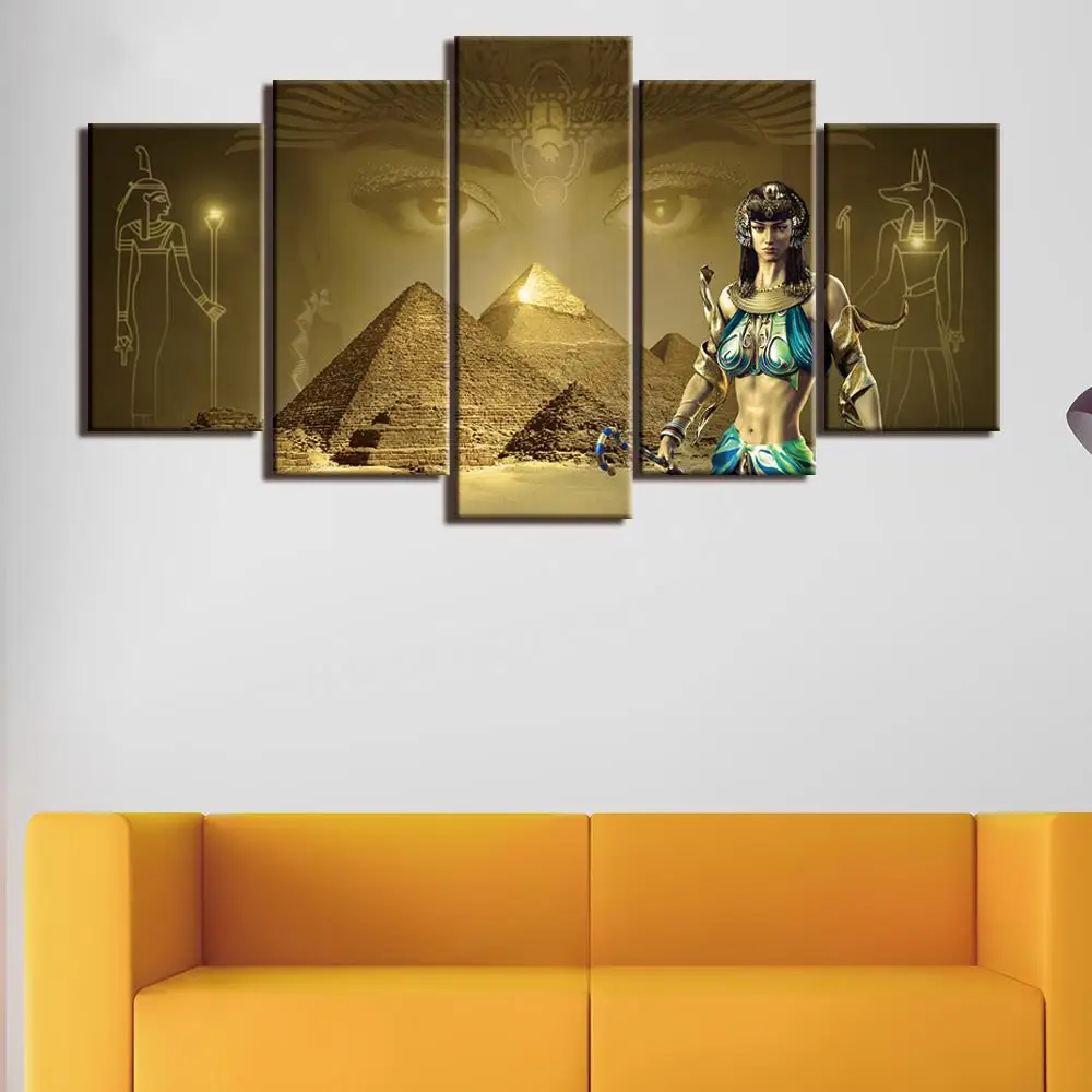 Framework Canvas Painting Wall Art 5 Panel Khufu Pyramid Abstract