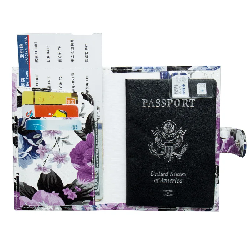 Коричневый наклейки с цветами пиона Держатель для паспорта Пряжка для паспорта эта Роза сумка для паспорта ухо мульти-карты Билета Клип для женщин
