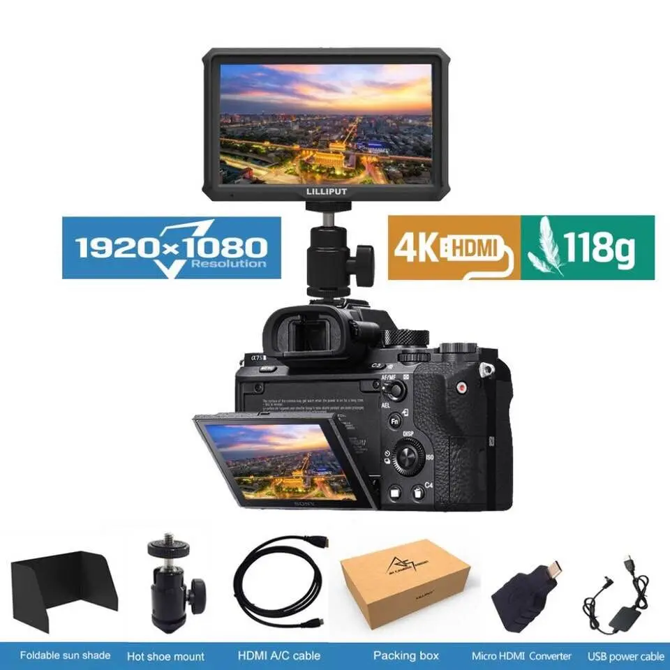 

Lilliput A5 5'' 1920x1200 IPS HD LCD Peaking Camera Video Monitor Display 4K HDMI Input Loop-out for Canon Nikon DSLR BMPCC 5DIV