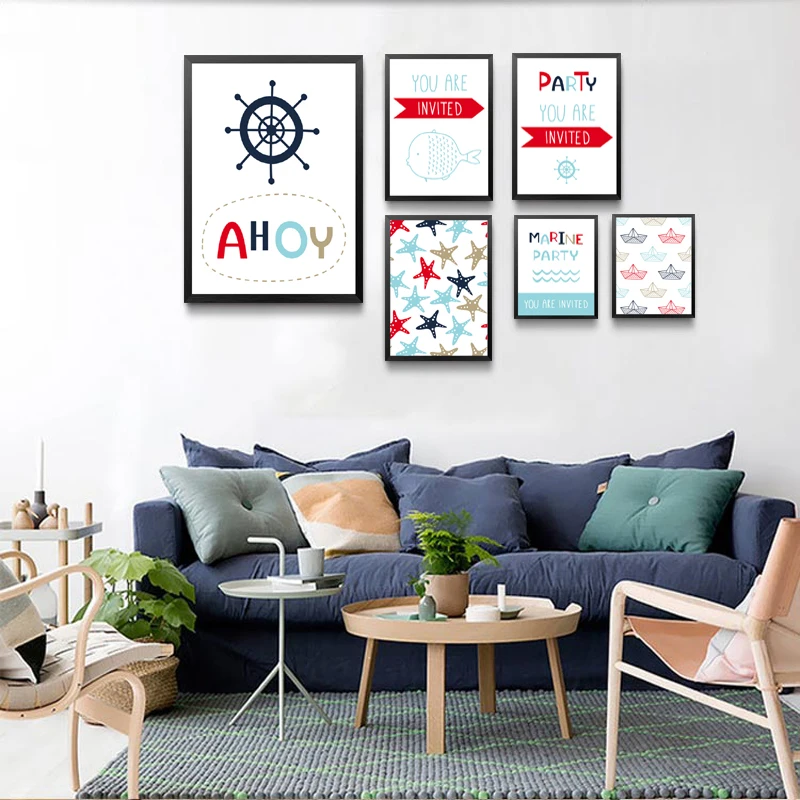 

Cartoon Abstract Canvas Print, Ahoy Wall Canvas Art Poster, Marine Party Wall Pictures For Children Room HD2358