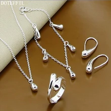 925 Sterling Silver Water Drop Bracelet Necklace Earring Ring Women Fashion Charm Silver Necklace Bracelet Earring Ring Jewelry
