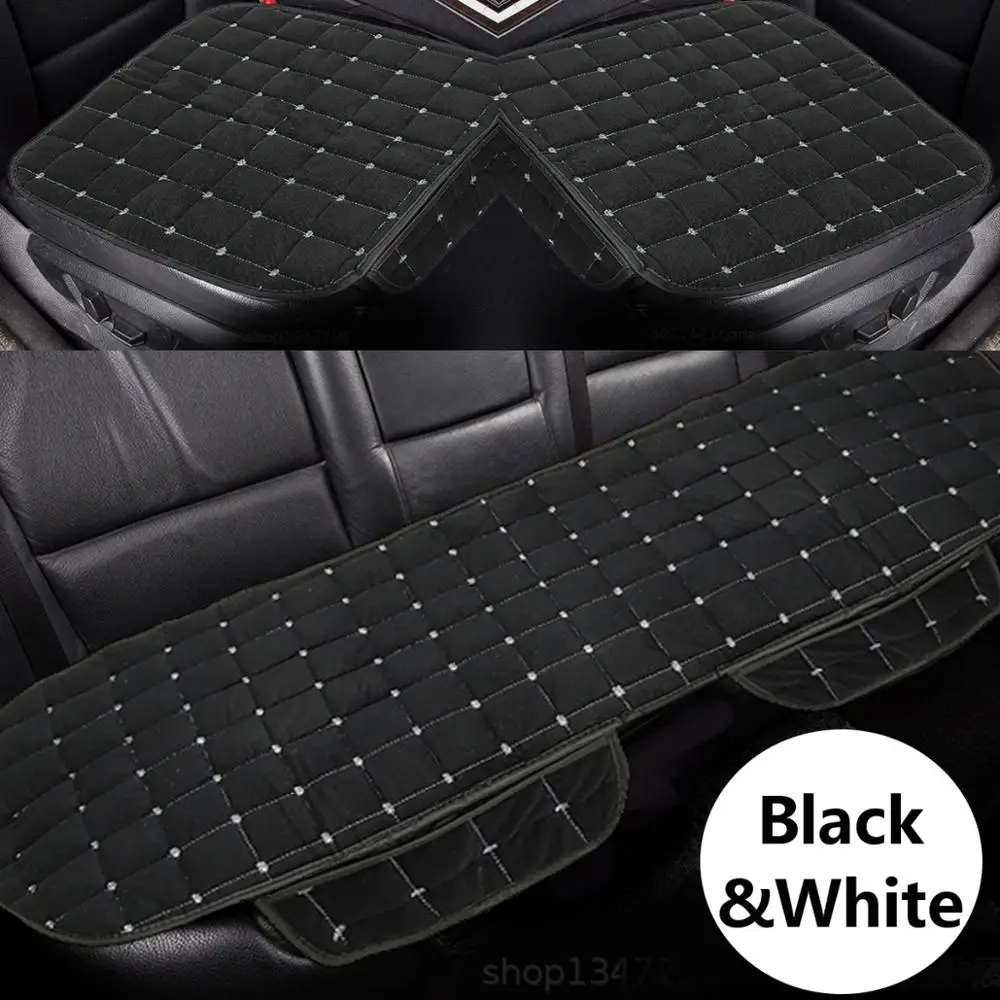 1 Set 3Pcs Black w Универсальная Передняя Задняя крышка для сиденья автомобиля грузовика зимняя теплая подушка противоскользящая задняя подушка для стула для автомобиля авто защита для сиденья - Название цвета: 1 Set 3Pcs Black w