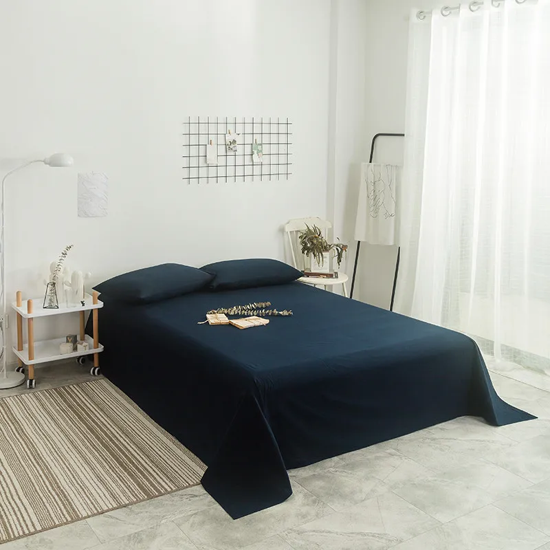

Bedding Sheet Home Textile Fashion 3Pcs Blue Solid Color Flat Sheets Combed Cotton Bed Sheet Bedding Linen For King Queen Size