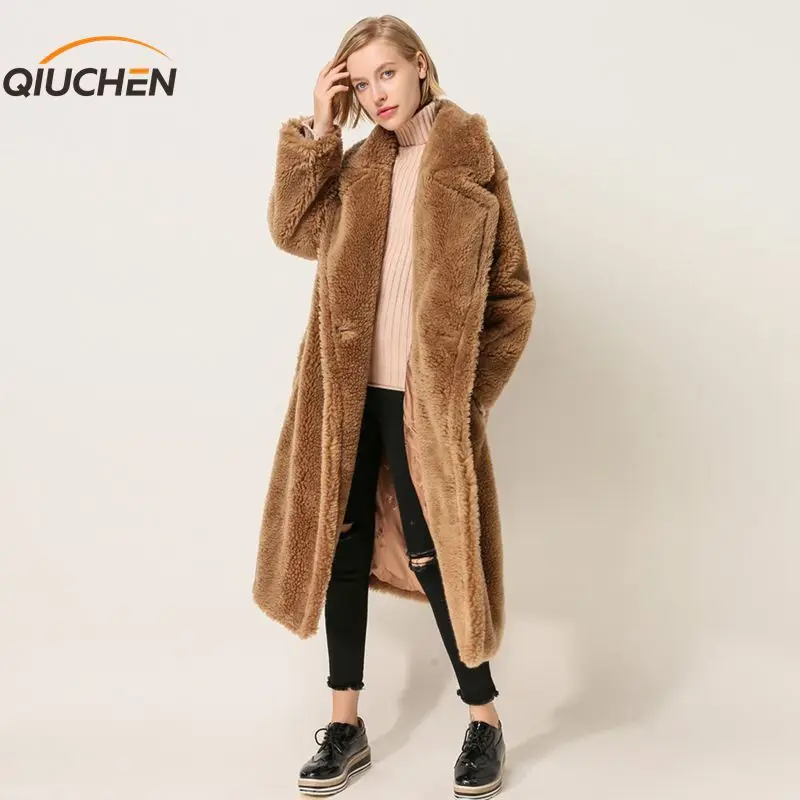 Новое поступление бесплатная доставка пальто QIUCHEN PJ1848 из натуральной овечьей