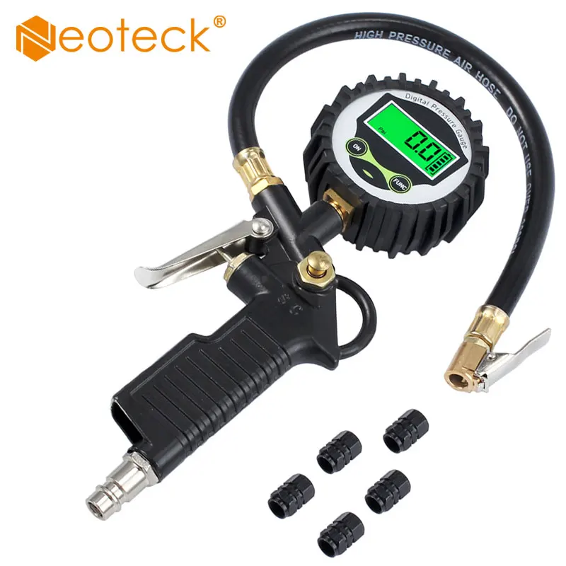 Baratos Medidor de presión de aire de Neoteck Digital para coche de la UE, de retroiluminación LED indicador LCD, probador de vehículos, control de inflado, Manometro