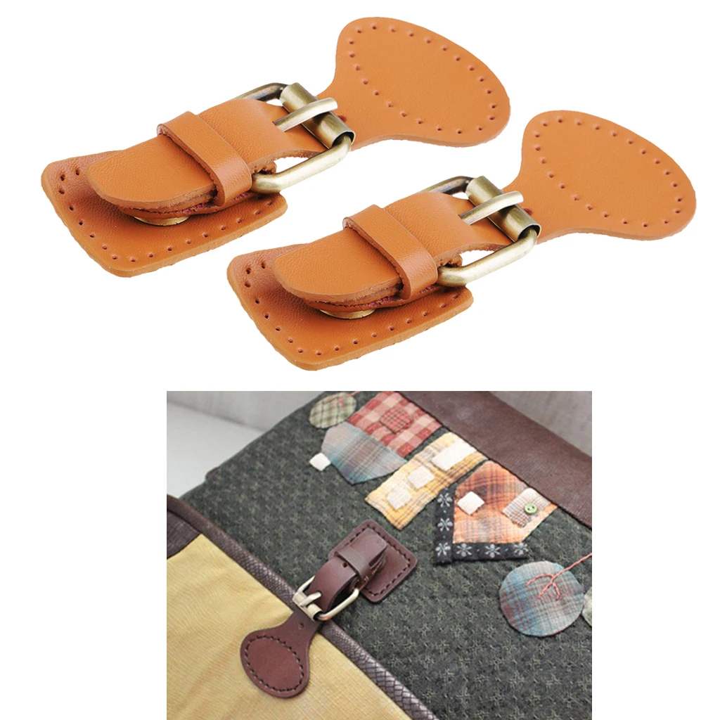 2 Sets Sew on Leather Snap Buckle Replacement Bag Fastener Making DIY Brown
