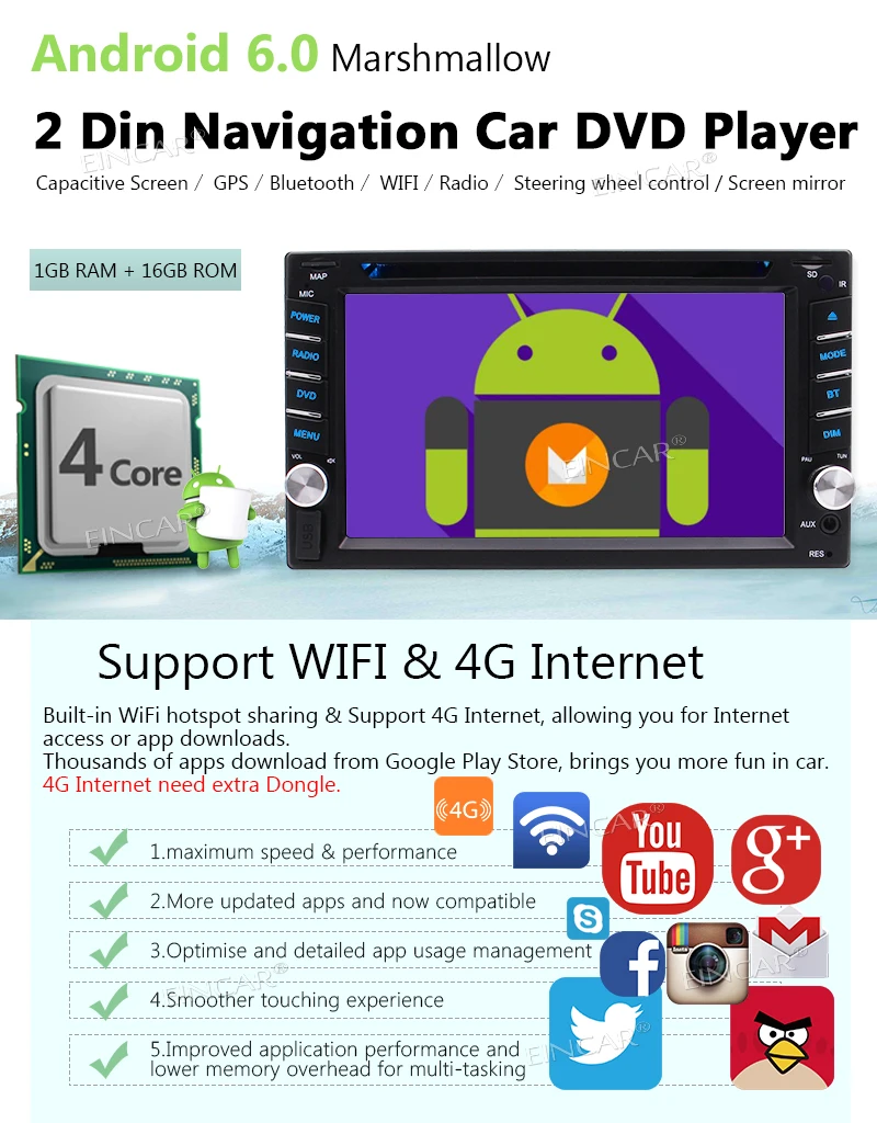 6," Android 6,0 двойной 2Din головное устройство авто радио стерео автомобильный dvd-плеер gps карта Nav OBD2 DVR 4G WiFi емкостный сенсорный экран