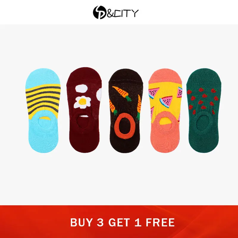 

SP&CITY Cartoon Eggs Colored Fruit Patterned Women Socks Street Hipster Style Invisible Socks Breathable Comfort Cotton Sox
