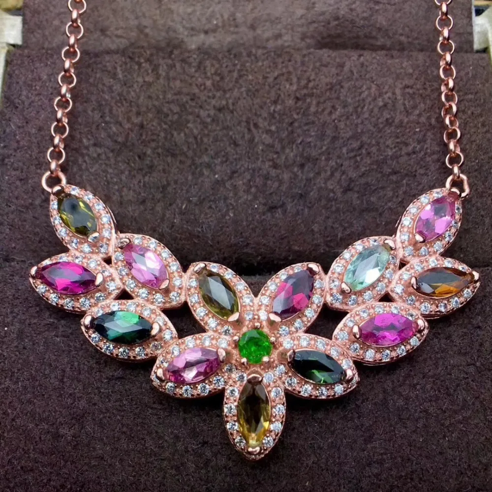 Collier pendentif étoiles d'eau tourmaline multicolore naturel S925 collier de pierres précieuses n