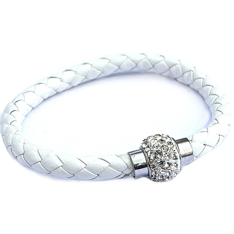 Модный браслет из искусственной кожи с магнитной пряжкой, плетеные браслеты для женщин, браслеты-цепочки с кристаллами KJL089