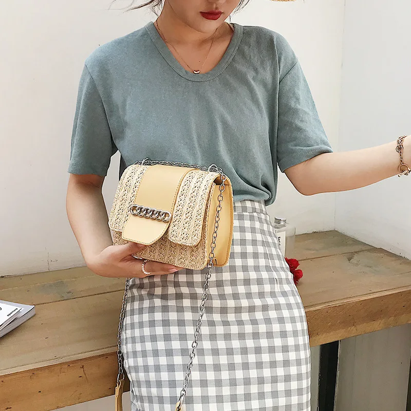 

2019 New Straw Bags Women Summer Square Chain Rattan Bag Lady Handmade Woven Beach CrossBody Bag Bohemia Handbag Travel Vocation