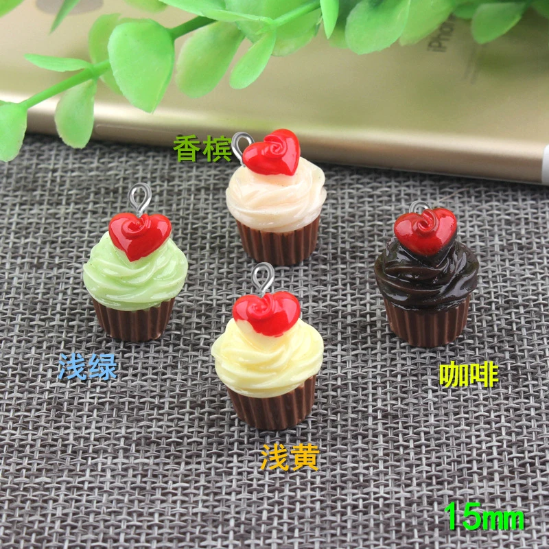 

10pcs 15mm Handmade DIY resin heart cake cupcake charms kawaii cabochon sticker simulated fake food craft decoration jewelry