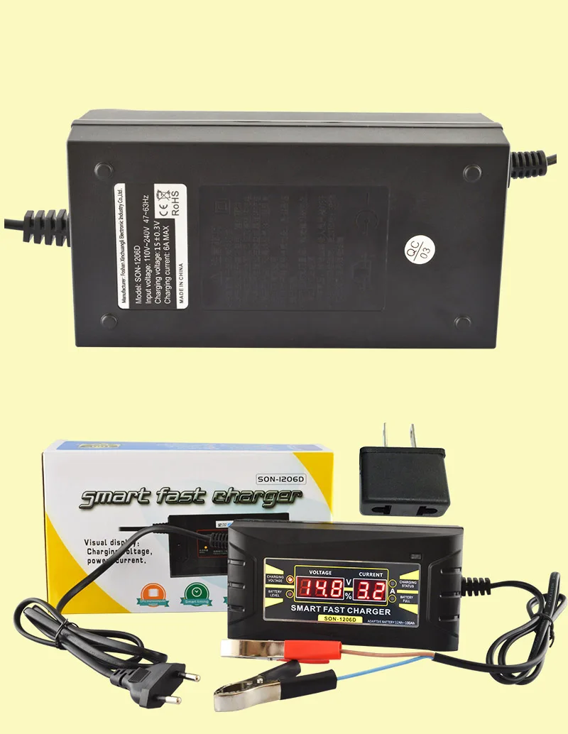 Liplasting Car Battery Charger 110v/220v To 12v 6a 10a Smart Fast