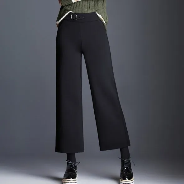 Plus Size 5XL Ladies Work Trousers Women High Waisted Wide Leg Trousers Black Bell Bottoms Palazzo Pants Elastic Waist Pantalon