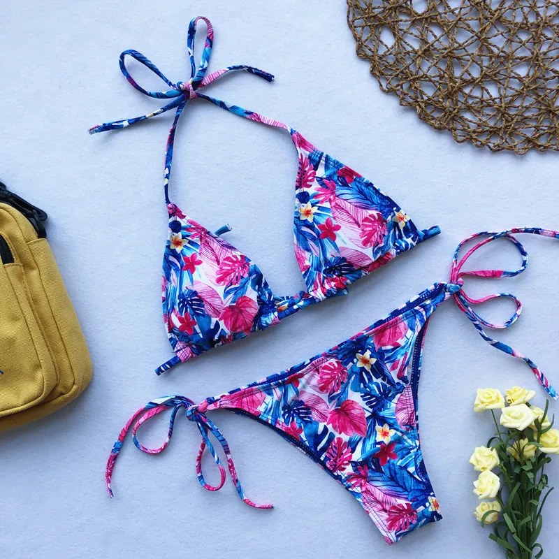 

2019 Sexy Print Triangle Bikinis Swimwear Women Bandage Swimsuit Bathing Suit Brazilian Push-Up Bikini Set Biquini maillot de ba