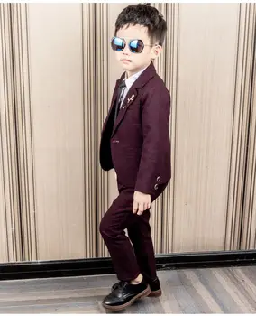 

2019 Formal Big Boys Clothing Sets 2pcs Solid Cotton Blazer+Pant Kids Formal Suits Fashion Children Wedding boys Suits
