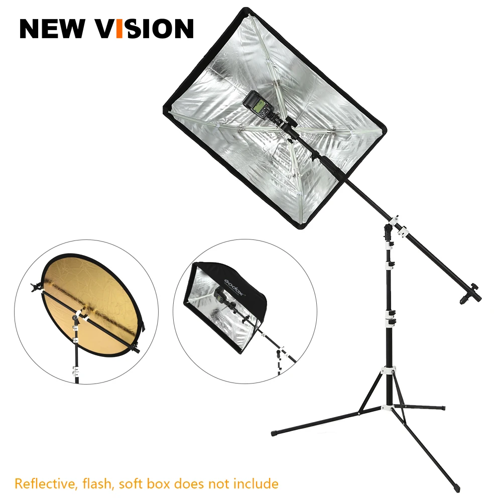 

2in1 Reflector Holder Bracket,Boom Arm with 210cm Portable Foldable Tripod Light Stand for Studio Flash Speedlide Reflector