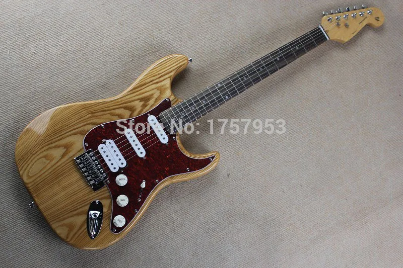 

Free Shipping Factory Custom Shop 2017 new Top quality st solid body natural wood color Electric Guitar red pearl Pickguard1110
