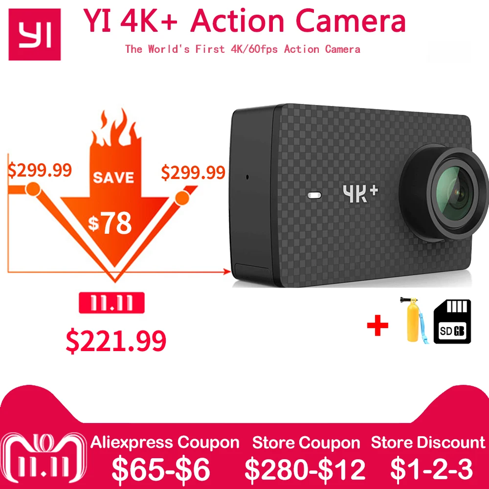 

Gift Floating Grip Xiaomi YI 4K+ Plus Action Camera FIRST 4K/60fps Amba H2 SOC Cortex-A53 IMX377 12MP CMOS 2.2"LDC RAM EIS WIFI