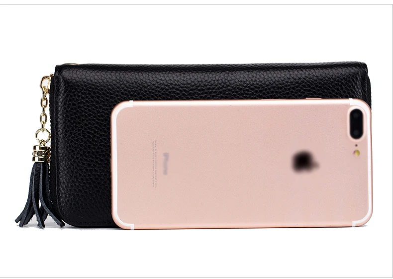 Lomelobo Unisex Tassel Long Wallet Genuine Leather Women Men Litchi Cowhide Leather portomonee Boy Girl Credit Card Holder Purse HPLA218 Details (06)