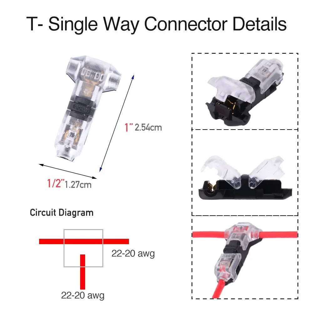 

[Seven Neon]Non-stripped T shape 1PIN Wire Terminal Block Connector Scotch Lock for 18-22AWG Electrical Wire,led strip Connector