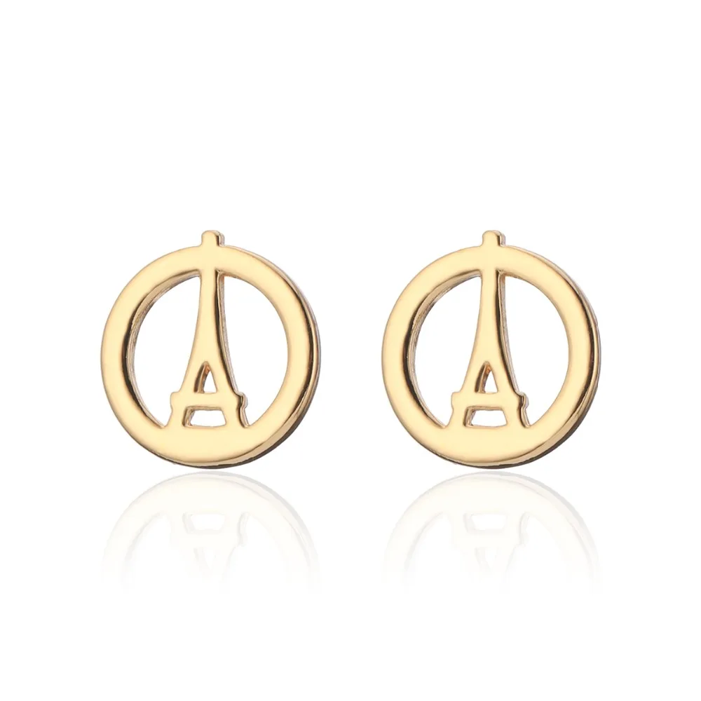 Tower Gold Korea Earrings For Women Cute Small Round Hollow Stud Earring pendientes mujer Fashion Jewelry 2019 New | Украшения и