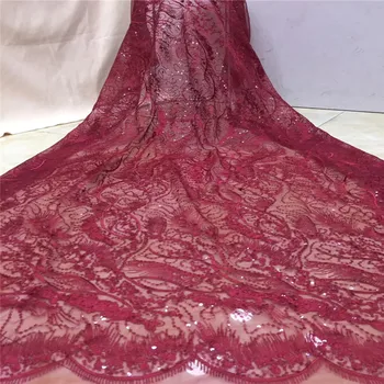 

Madison Burgundy Net Lace 2019 Nigerian Wedding Lace 3D Applique Fabric, African Sequins Lace Fabric For Dress