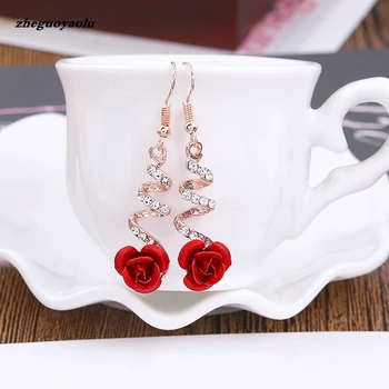 

Rhinestone Love Rose Earrings Jewelry Fashion Personality Curved Earrings Women's Accessories Wholesale Brincos Oorbellen Bijoux