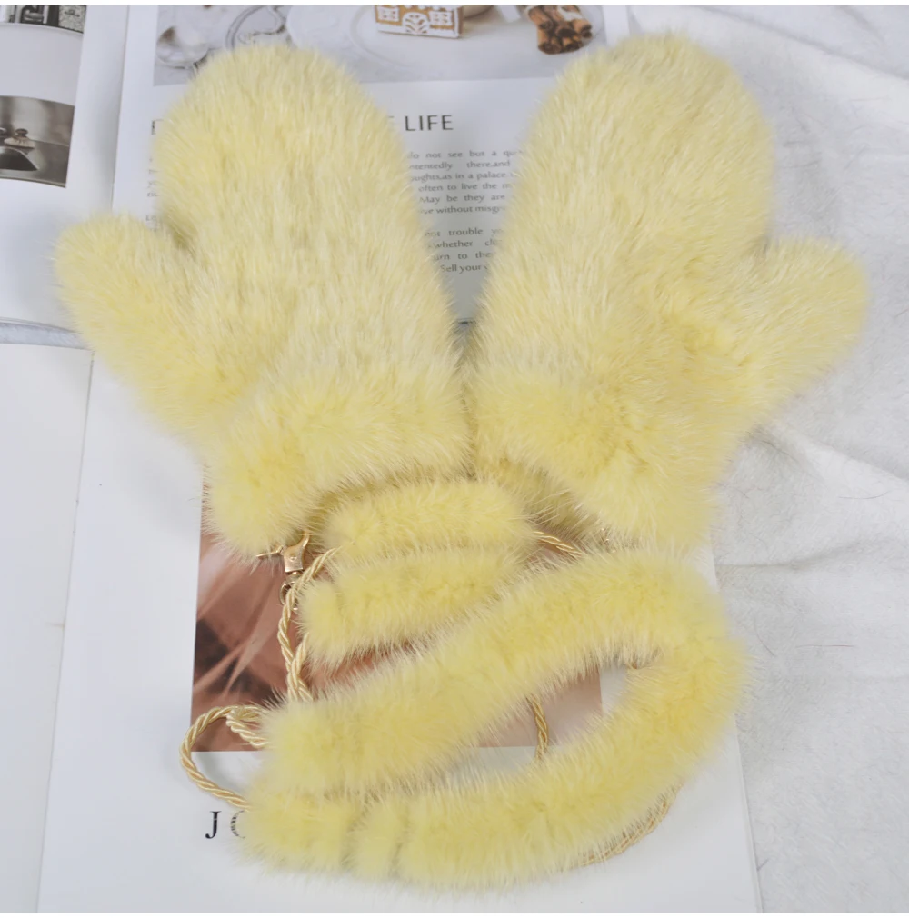 Лидер продаж, женские перчатки из натурального меха норки, вязаные перчатки из натурального меха норки для девочек, зимние эластичные варежки из натурального меха норки