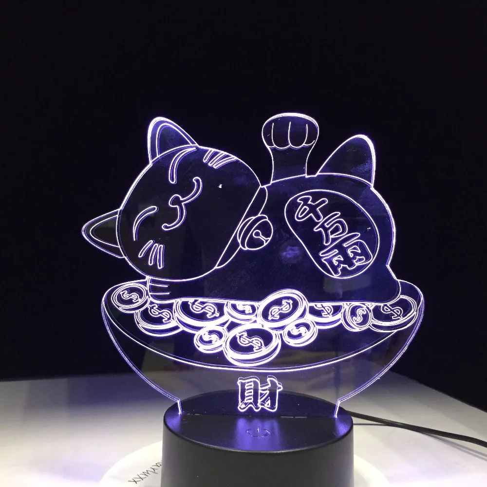 3D Ночная Лавовая Лампа Кот удачи Креативный светодиодный светильник с