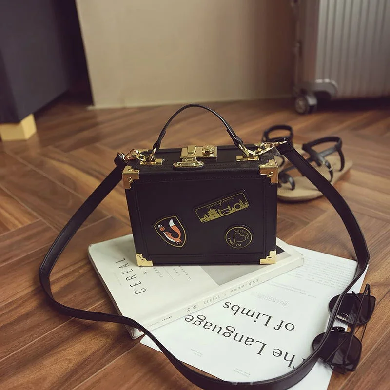 

2016 New European And American Fashion Box Shoulder Bag Messenger Bag Lock Small Square Bag Handbag SS0234