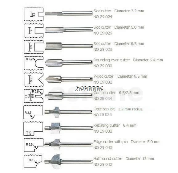 Фасонные фрезы HSS Деревообрабатывающие фрезерные приспособления Dremel набор вращающихся инструментов 10 шт. 1/" 3 мм