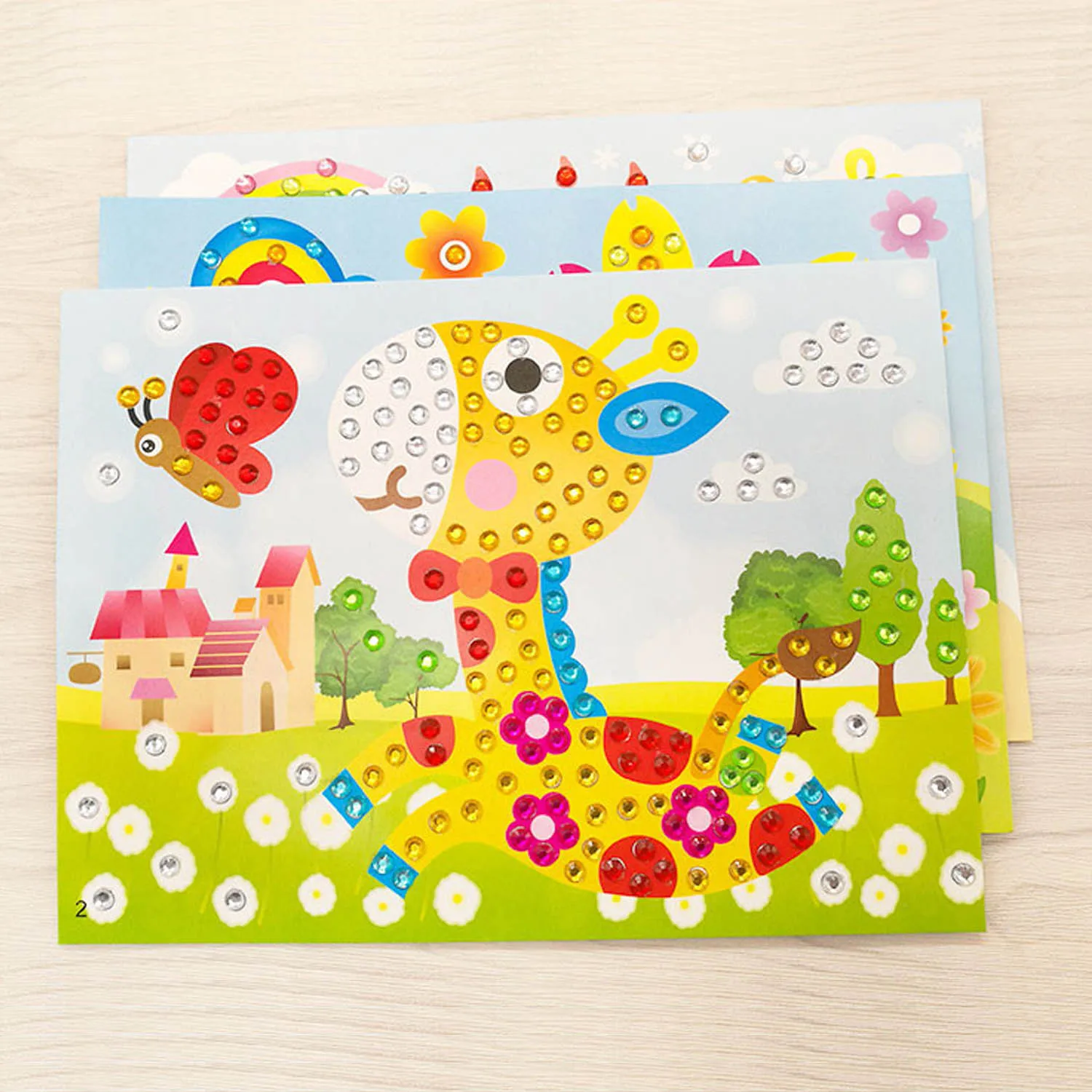 Besegad 3 Set Children Kid Drawing DIY Gif Rhinestone Painting Sticker Mosaic Puzzle Toys Art Craft Educational Toy Random Style