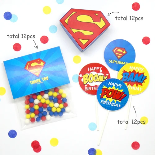 [PGP] супергероя коробка конфет сумка торт фигурки жениха и невесты; комплект одежды с принтом «Супермен» доблестный лейтенант лига для маленьких мальчиков 1st, детское платье на день рождения, день вечерние спасибо gjft - Цвет: Superman set