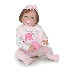 Boutique 55cm Silicone reborn dolls rooted hair bebe girl reborn doll with real blue eyes for girls doll children bath toy gift
