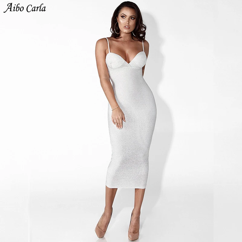 Пикантные блестящие Спагетти ремень Bodycon Midi платье для женщин летние розовые
