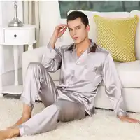 2019 Hot Sale High Quality Mens Silk Satin Pajama Set Luxury Long Sleeve Nightwear Suit Print pajamas Home Service Mens Clothes