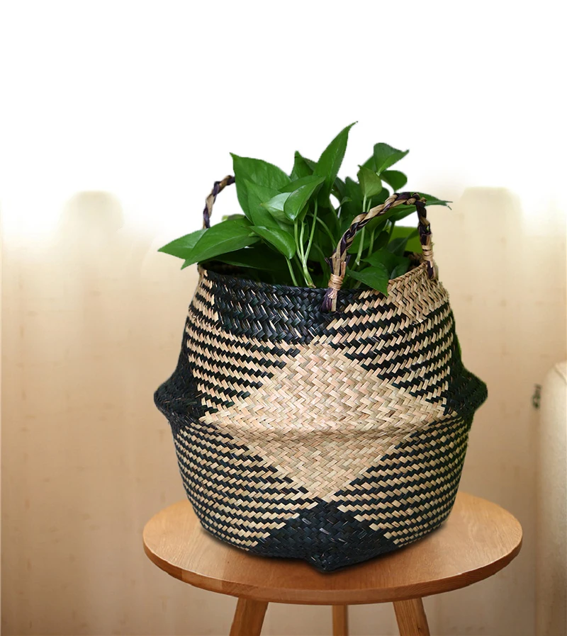 Складной Подвесной ротанговый цветок корзина ручной работы Seagrass плетеная корзина-горшок для цветов ваза контейнер для домашнего хранения Садовые принадлежности