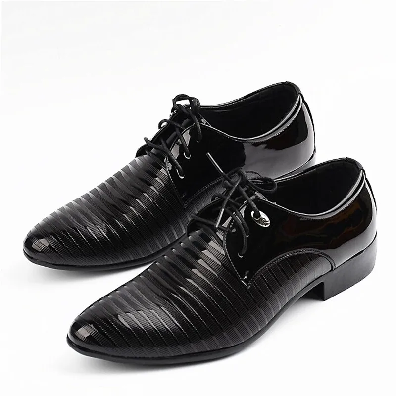 movechain New Fashion Men's Lace-Up PU Leather Dress Business Office Shoes Mens Wedding Flats Man Casual Party Driving Oxfords
