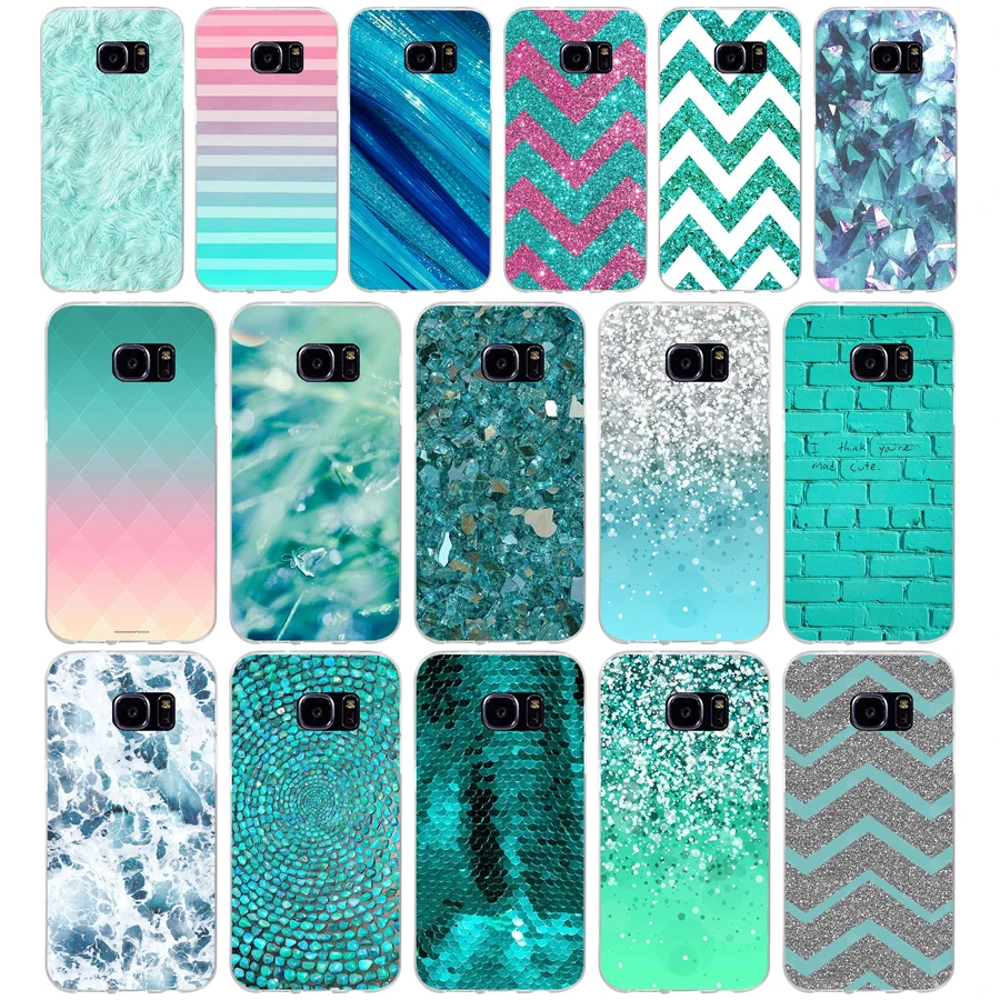 

211H Fashion Aqua Silver Green Mint Soft TPU Silicone Cover Case for samsung Galaxy s6 s6 s7 edge s8 s9 plus case