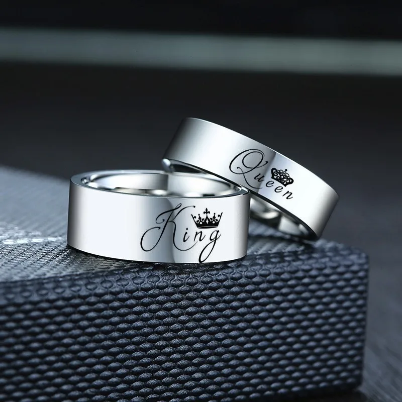 Best Vnox Crown King Queen Wedding Rings for Couple Plain Glossy Stainless Steel Bands Women Men Promise Jewelry Anniversary Gift