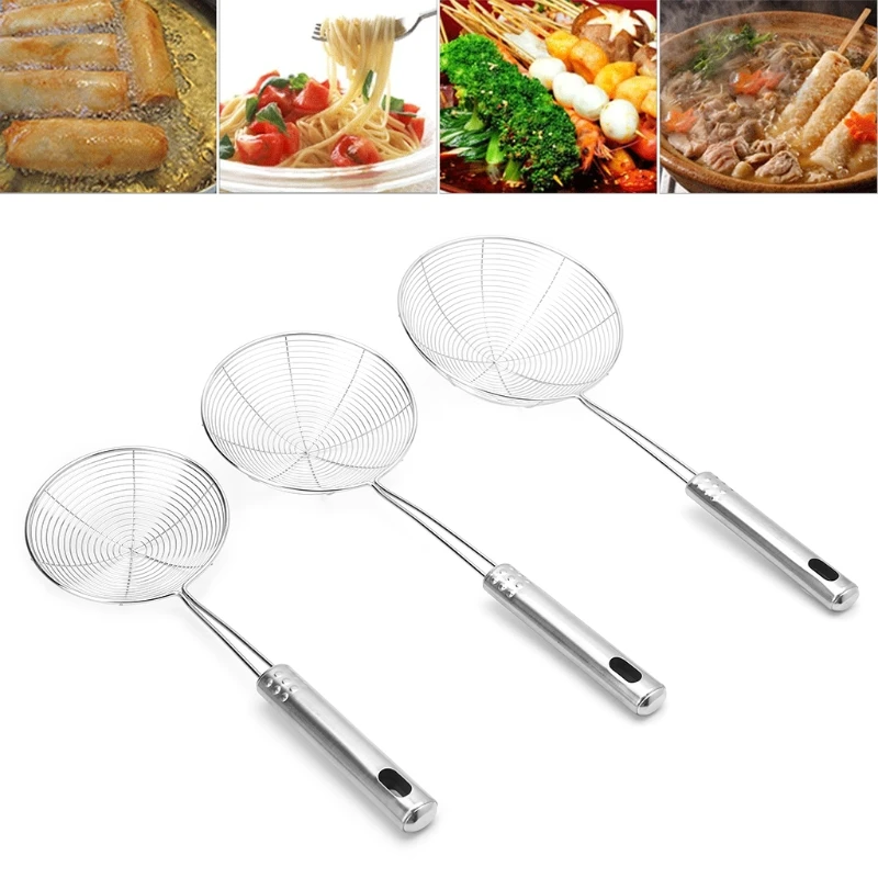 

Solid Spider Strainer Skimmer Ladle With Handle Stainless Steel Kitchen Tool