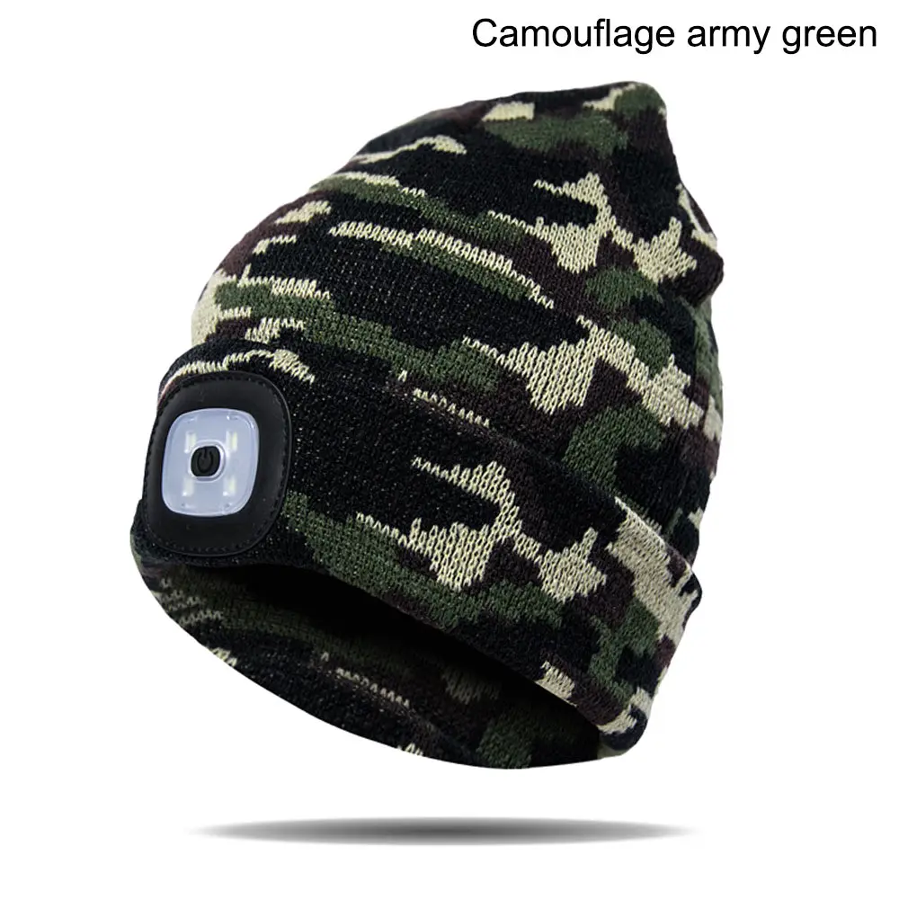 1 шт. яркий 4 светодиодный зимняя теплая шапочка Кепка шапка унисекс USB Перезаряжаемые походный фонарик Пеший Туризм NFE99 - Цвет: camouflage green