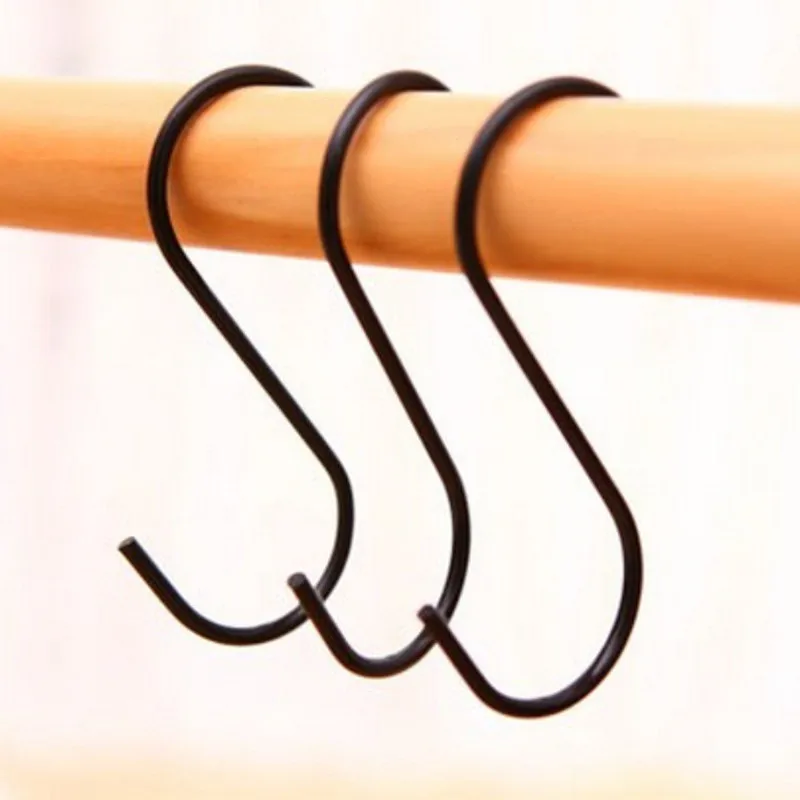 30Pcs High Quality Black Stainless Steel S Shape Robe Hooks Kitchen Pot