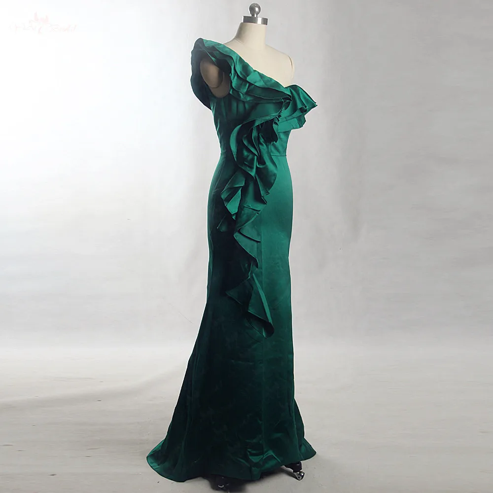 green one shoulder ruffle dress